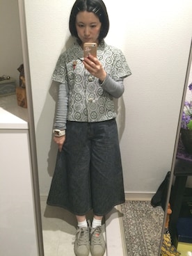 「ガウチョパンツ」｜「アイテム（デニムパンツ）」を使った、おっくん🍅さん（レディース・146cm）の春コーディネート