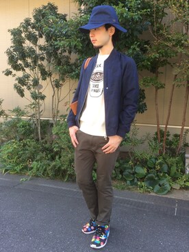 「ロゴニット」｜「アイテム（ブルゾン）」を使った、ぼーりーさん（メンズ・178cm）の秋コーディネート