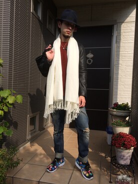 「グランジ」｜「アイテム（ライダースジャケット）」を使った、ぼーりーさん（メンズ・178cm）の秋コーディネート