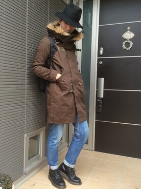 「Lui's（ルイス）のアイテム（モッズコート）」を使った、ぼーりーさん（メンズ・178cm）の冬コーディネート