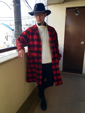 「赤チェック」｜「アイテム（その他アウター）」を使った、ぼーりーさん（メンズ・178cm）の冬コーディネート