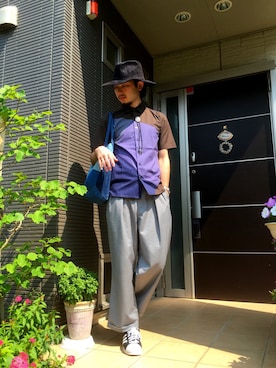 「HARE（ハレ）の２タックワイドパンツ(HARE)（その他パンツ）」を使った、ぼーりーさん（メンズ・178cm）の春コーディネート