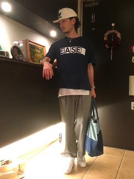 「HARE（ハレ）の２タックワイドパンツ(HARE)（その他パンツ）」を使った、ぼーりーさん（メンズ・178cm）の春コーディネート