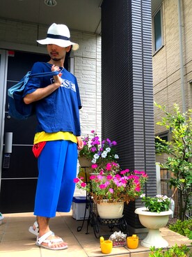「水色」｜「アイテム（財布/小物）」を使った、ぼーりーさん（メンズ・178cm）の夏コーディネート
