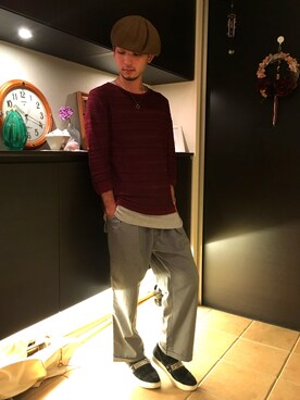 「HARE（ハレ）の２タックワイドパンツ(HARE)（その他パンツ）」を使った、ぼーりーさん（メンズ・177cm）の秋コーディネート