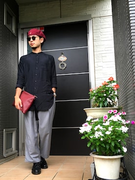 「HARE（ハレ）の２タックワイドパンツ(HARE)（その他パンツ）」を使った、ぼーりーさん（メンズ・178cm）の秋コーディネート