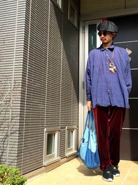 「丸サングラス」｜「アイテム（ハンチング/ベレー帽）」を使った、ぼーりーさん（メンズ・178cm）の秋コーディネート