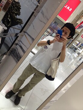 「VISVIM（ビズビム）のポケットTシャツ（Tシャツ/カットソー、ホワイト系）」を使った、Kdさん（メンズ・164cm）の夏コーディネート