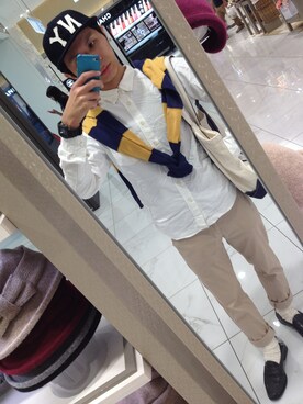 「肩がけ②の肩がけ②（その他、イエロー系）」を使った、Kdさん（メンズ・164cm）の夏コーディネート