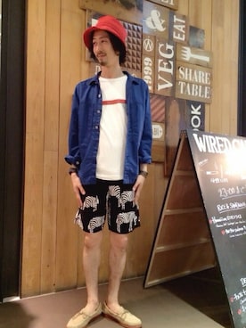 「ボヘミアンズ」｜「アイテム（モカシン/デッキシューズ）」を使った、Junpei  Fukadaさん（メンズ・170cm）の春コーディネート
