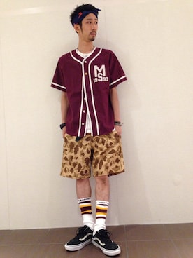 「ベースボールシャツ」｜「アイテム（財布/小物）」を使った、Junpei  Fukadaさん（メンズ・170cm）の夏コーディネート