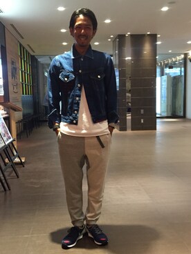 「スウエットパンツ」｜「アイテム（デニムジャケット）」を使った、Junpei  Fukadaさん（メンズ・170cm）の夏コーディネート