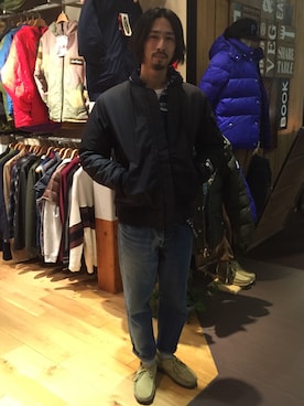 「MANASTASH（マナスタッシュ）のアイテム（ミリタリージャケット）」を使った、Junpei  Fukadaさん（メンズ・170cm）の冬コーディネート