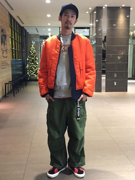 「DOWN ON THE CORNER（ダウンオンザコーナー）のアイテム」を使った、Junpei  Fukadaさん（メンズ・170cm）の秋コーディネート