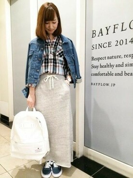 「BAYFLOW(BAYFLOW)」｜「アイテム（デニムジャケット）」を使った、BAYFLOW ららぽーとTOKYO-BAY店さん（レディース・157cm）の秋コーディネート