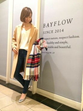 「BAYFLOW(BAYFLOW)」｜「アイテム（チェスターコート）」を使った、BAYFLOW ららぽーとTOKYO-BAY店さん（レディース・157cm）の秋コーディネート