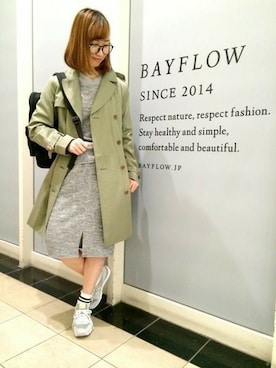 「BAYFLOW(BAYFLOW)」｜「アイテム（トレンチコート）」を使った、BAYFLOW ららぽーとTOKYO-BAY店さん（レディース・157cm）の冬コーディネート