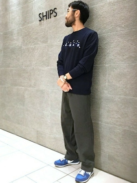 「SHIPS JET BLUE（シップスジェットブルー）のアイテム（スウェット）」を使った、横山さん（メンズ・175cm）の秋コーディネート