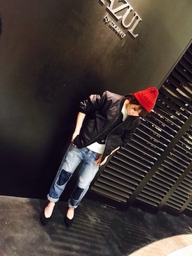 「AZUL by moussy（アズールバイマウジー）のアイテム（MA-1）」を使った、mayaさん（レディース・158cm）の秋コーディネート