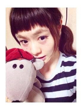 「ボーダートップス」｜「アイテム（おもちゃ）」を使った、鈴石 風さん（レディース・153cm）の夏コーディネート