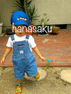 「青×白」｜「アイテム（オールインワン・サロペット）」を使った、hanasakuさん（キッズ・90cm）の夏コーディネート