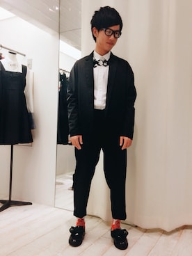 「ブラック×ホワイト」｜「アイテム（その他シューズ）」を使った、いずっちさん（メンズ・165cm）の秋コーディネート