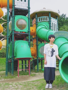 「diddlediddle（ディドルディドル）のアイテム（パンツ）」を使った、いずっちさん（メンズ・165cm）の夏コーディネート