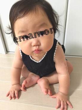 「アイテム（ロンパース、ブラック系）」を使った、emamonさん（キッズ・70cm）の夏コーディネート
