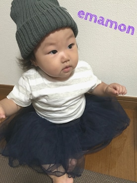 「9ヶ月」｜「アイテム（キャップ）」を使った、emamonさん（キッズ・70cm）の夏コーディネート