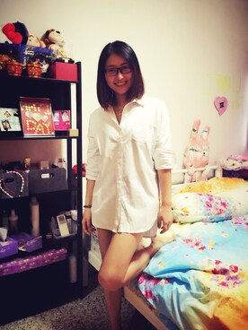 「no brand（ノーブランド）のアイテム（シャツ/ブラウス、ホワイト系）」を使った、Cindy Zhang さん（レディース・170cm）の春コーディネート