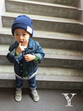 「ボーダーTシャツ」｜꒰Yuuuu☻꒱さん（キッズ・80cm）の春コーディネート