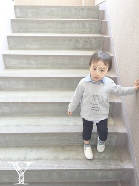 「スウェット×シャツ」｜꒰Yuuuu☻꒱さん（キッズ・80cm）の春コーディネート