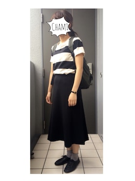 「UNIQLO（ユニクロ）のWOMEN ポンチミディスカート（スカート）」を使った、chamiさん（レディース・150cm）の春コーディネート