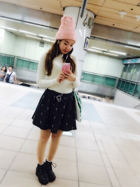「skirt」｜「アイテム（ニットキャップ/ビーニー）」を使った、Yunaさん（レディース・153cm）の秋コーディネート