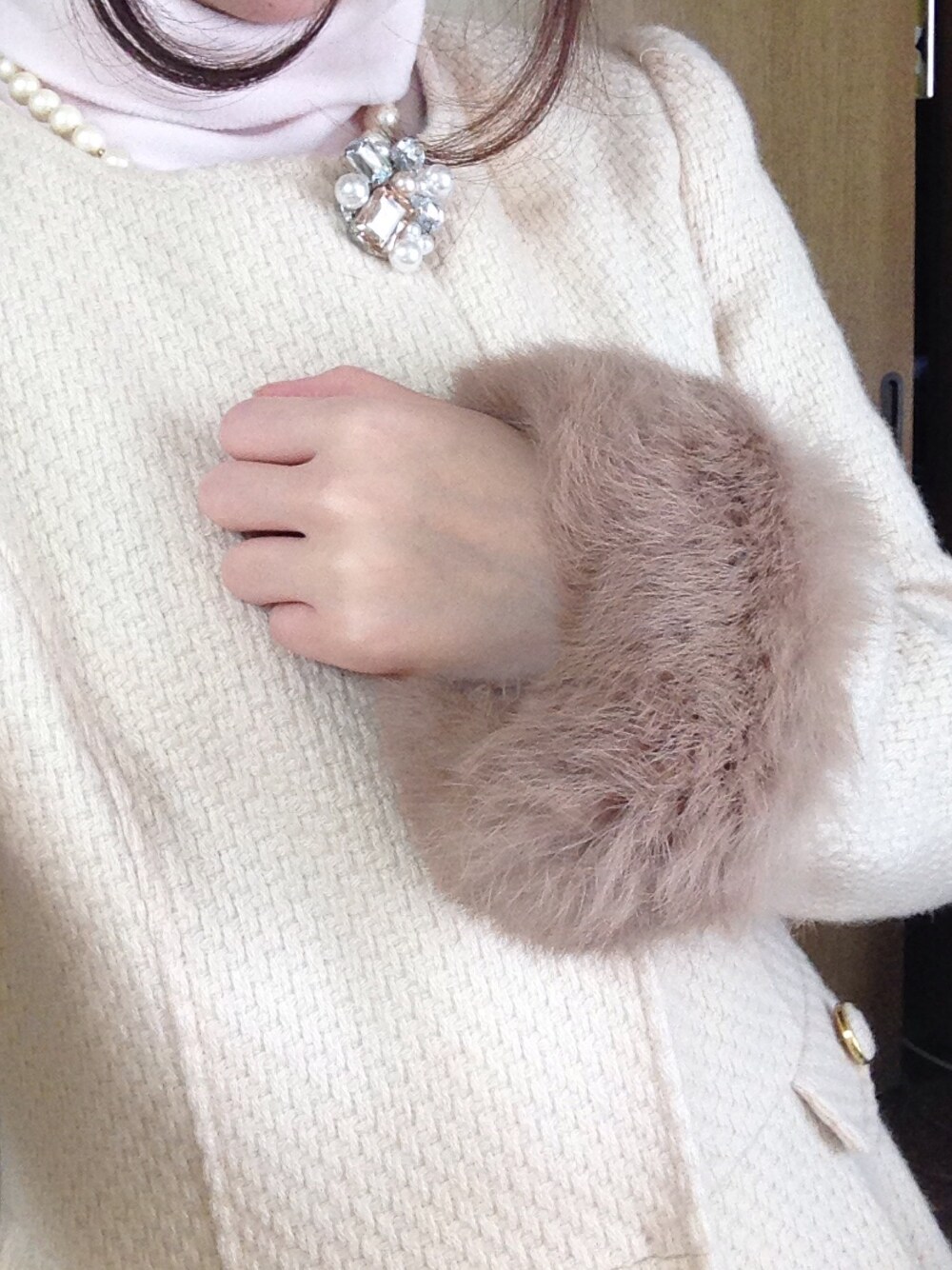 「LODISPOTTOのアイテム（その他アウター、ベージュ系）」を使った、めぽちフィールドさん（レディース・151cm）の冬コーディネートの1枚目の写真