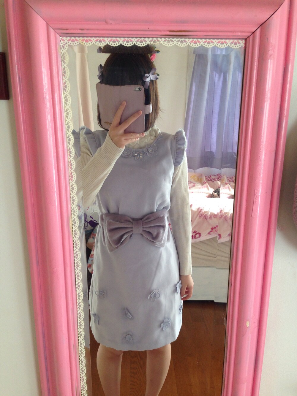 「市川美織」｜「LIZ LISAのアイテム（ワンピース、パープル系）」を使った、めぽちフィールドさん（レディース・151cm）の冬コーディネートの1枚目の写真