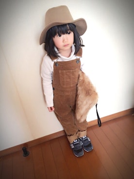 「アイテム（サロペット/オーバーオール、イエロー系）」を使った、miharu｡:*☆さん（キッズ・90cm）の冬コーディネート