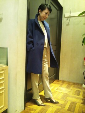 「ADAM ET ROPE'（アダムエロペ）のアイテム（ステンカラーコート）」を使った、スタッフさん（レディース・153cm）の秋コーディネート