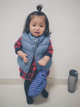 「アイテム（ナイロンジャケット）」を使った、YuiYui MaMaさん（キッズ・80cm）の冬コーディネート