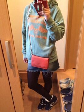 「Rodeo Crowns（ロデオクラウンズ）のアイテム（パーカー、グリーン系）」を使った、はままさん（レディース・158cm）の冬コーディネート