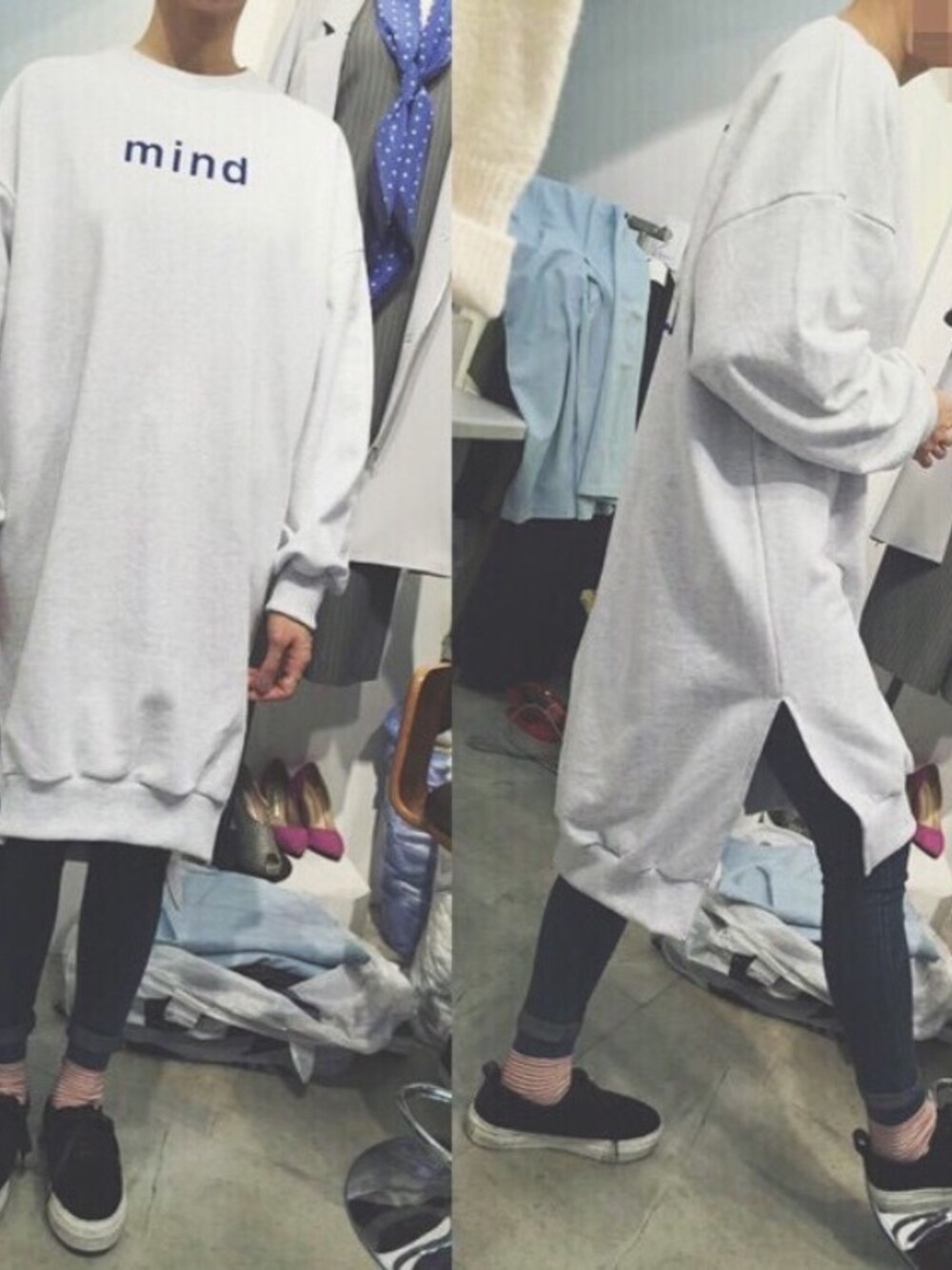 ホワイト系のTシャツ/カットソーを着用したレディースの冬コーディネートの1枚目の写真