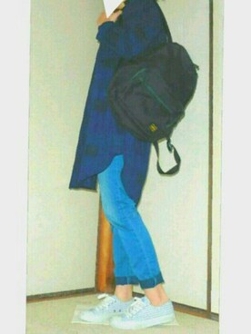 「PORTER（ポーター）のPORTER BRIDGE DAY PACK <B印 YOSHIDA SELECT>（バックパック/リュック）」を使った、さくらこさん（レディース・164cm）の春コーディネート