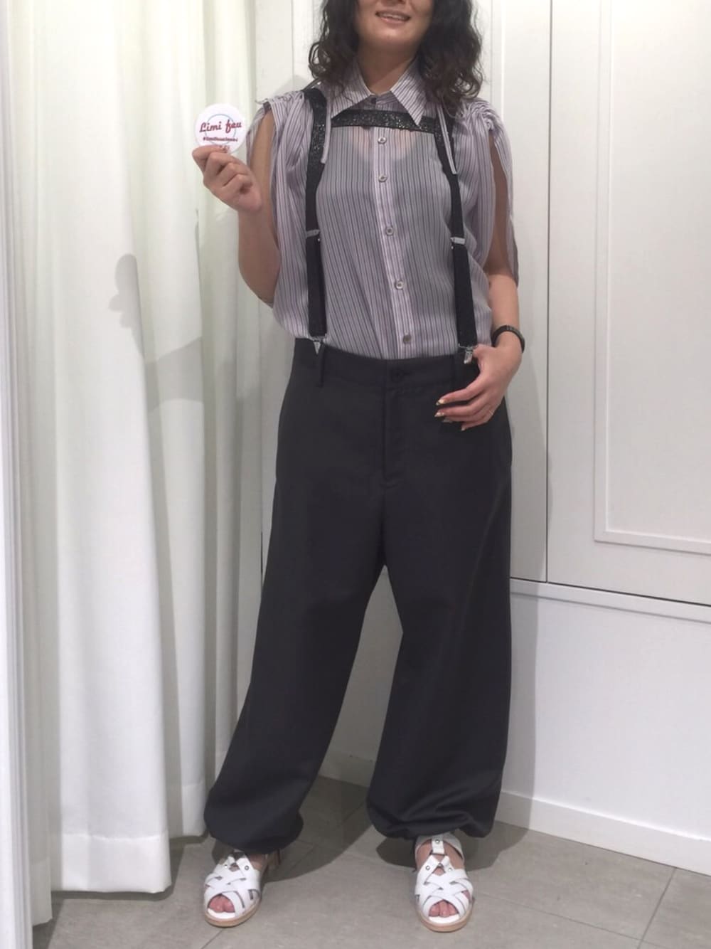リミフゥ　LIMI feu 黒 サスペンダー　ガウチョパンツ DOUBLE SATIN SUSPENDER PANTS(S Black): LIMI feu｜THE SHOP