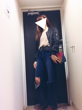 「網タイツ」｜「アイテム（ブルゾン）」を使った、みーさん（レディース・162cm）の冬コーディネート