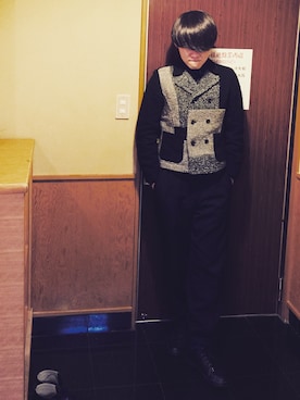 「tricot COMME des GARCONS（トリココムデギャルソン）のアイテム（ピーコート）」を使った、ryo awaさん（メンズ・171cm）の冬コーディネート