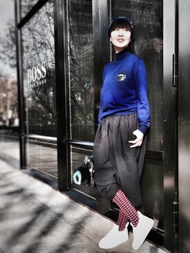 「Markus Lupfer （マーカスルプファー）のアイテム」を使った、小猪凹梨喂芽さん（レディース・168cm）の冬コーディネート