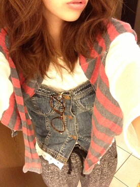 「アイテム（チューブトップ）」を使った、yopi☻ayuさん（レディース・154cm・20代）の秋コーディネート