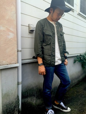 「Alpha Industries（アルファインダストリーズ）のアイテム（ノーカラージャケット）」を使った、justlilbitさん（メンズ・172cm）の秋コーディネート