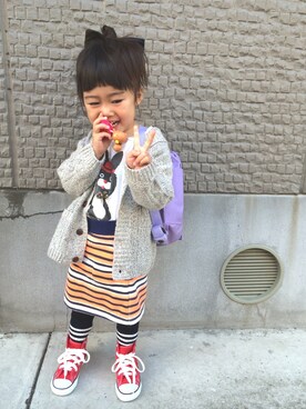 「H&M（エイチ・アンド・エム）のアイテム（カーディガン/ボレロ）」を使った、ruru＊さん（キッズ・90cm）の冬コーディネート