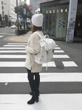 「L.H.P（エルエイチピー）のアイテム（ニットキャップ/ビーニー）」を使った、nanae  sakataさん（レディース・153cm）の冬コーディネート
